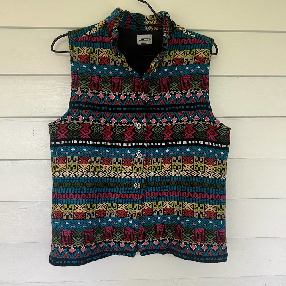 Chico’s Woven Vest Boho Aztec Size 1